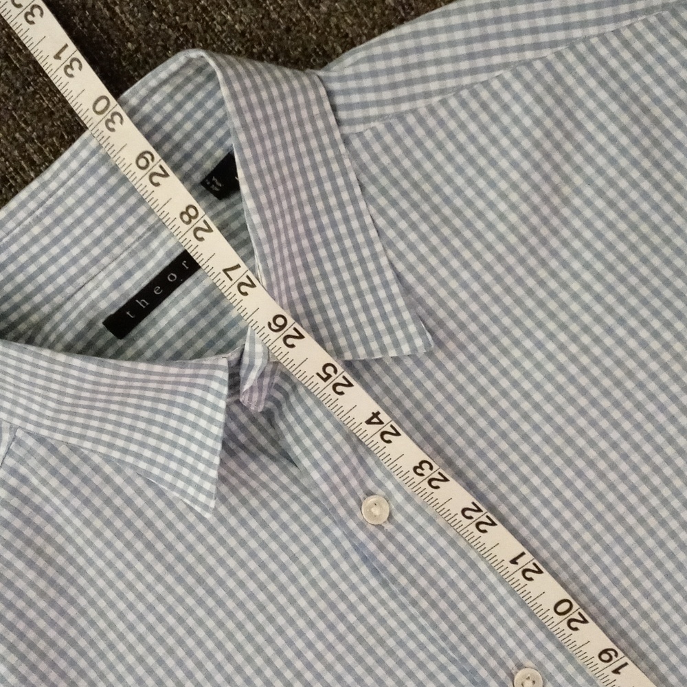 💙Theory💙 - Men's Blue/White Gingham Sylvain Amicable L/S Button Down - Picture 8 of 9